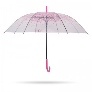 růžová sakura 23 '' 8k auto otevřená plastová rukojeť J průhledná poe rovný deštník
