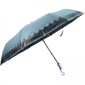 Černý deštník na ochranu proti slunci s fotografickým designem tisk 3 skládací deštník