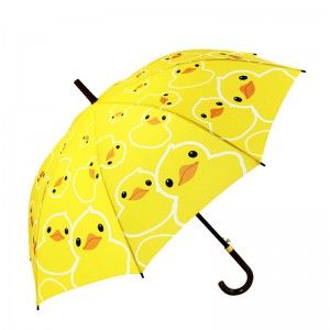 23 palce pongee textilie auto otevřené žlutá kachna kreslený vzor rovný deštník